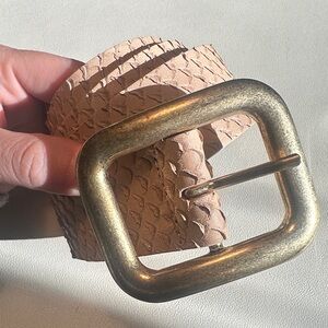 Textured Genuine Leather Belt with Antiqued Brass Buckle